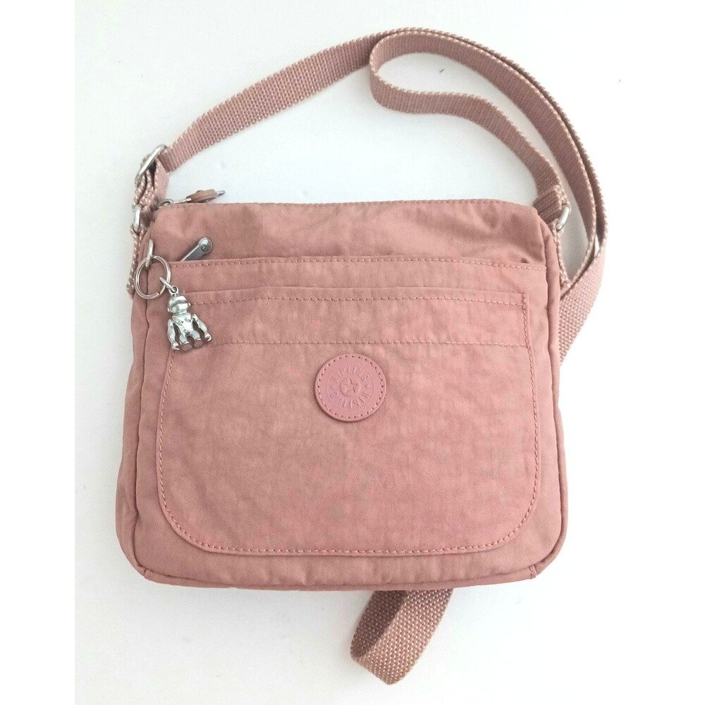 Kipling Sebastian Crossbody Warm Rose Nylon Silver Bag Charm Lightweight